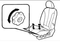 Расположение ручки и направления регулировки по высоте подушки сиденья водителя